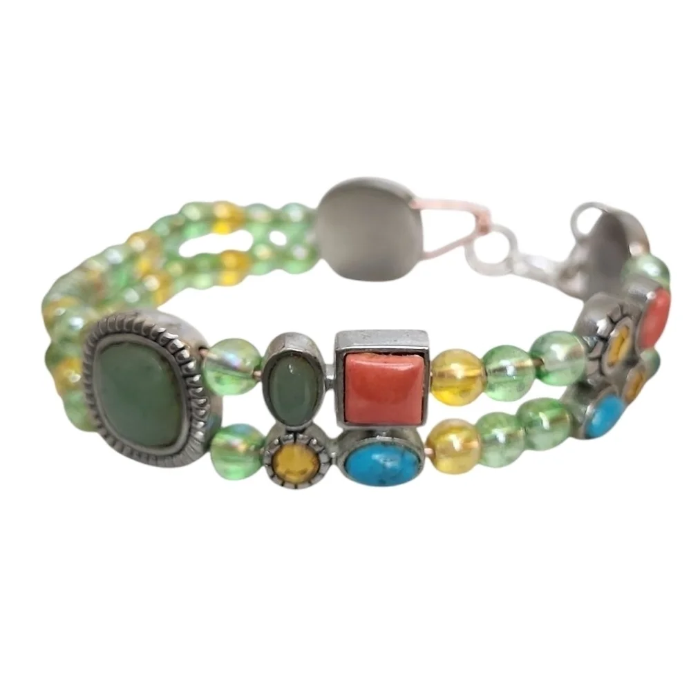 Translucent Green Yellow Faceted Colorful Beaded Cooper Bracelet